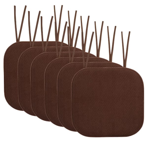 Sweet Home Collection Honeycomb Memory Foam Square 16 in. x 16 in. Non-Slip Back Chair Cushion with Ties (6-Pack), Chocolate