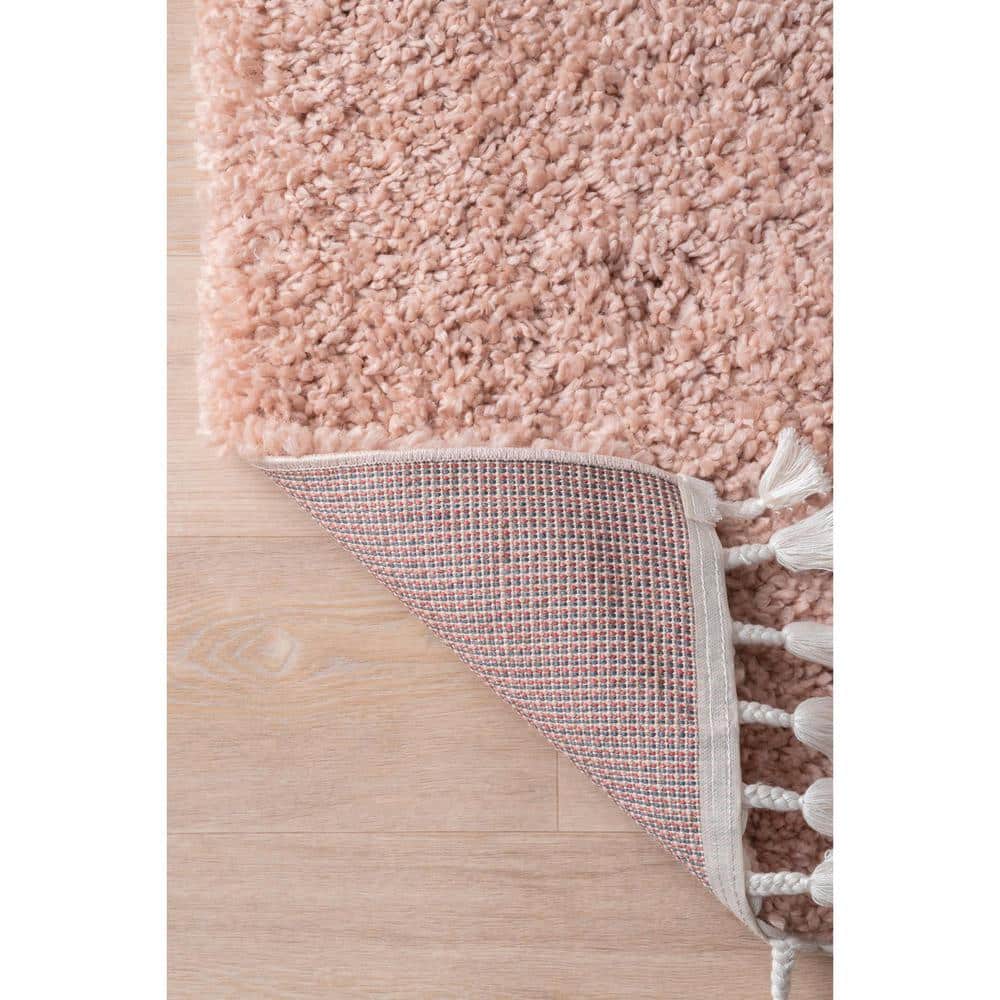 Plush Pink Braided Tassel Shag Rug 4' x 6' - Easy Care Synthetic