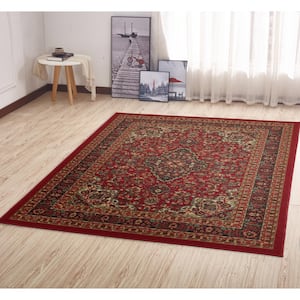Ottohome Collection Non-Slip Rubberback Medallion Oriental Design 5x7 Indoor Area Rug, 5 ft. x 6 ft. 6 in., Red