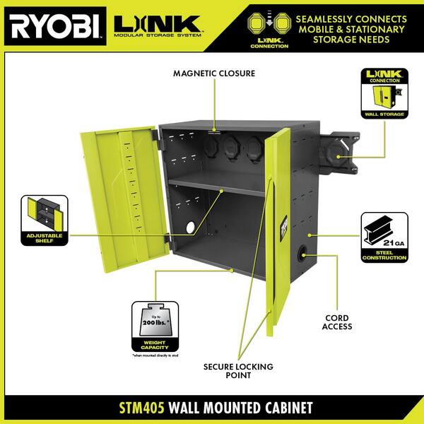 RYOBI LINK Wall Cabinet with LINK Tool Crate and LINK (4