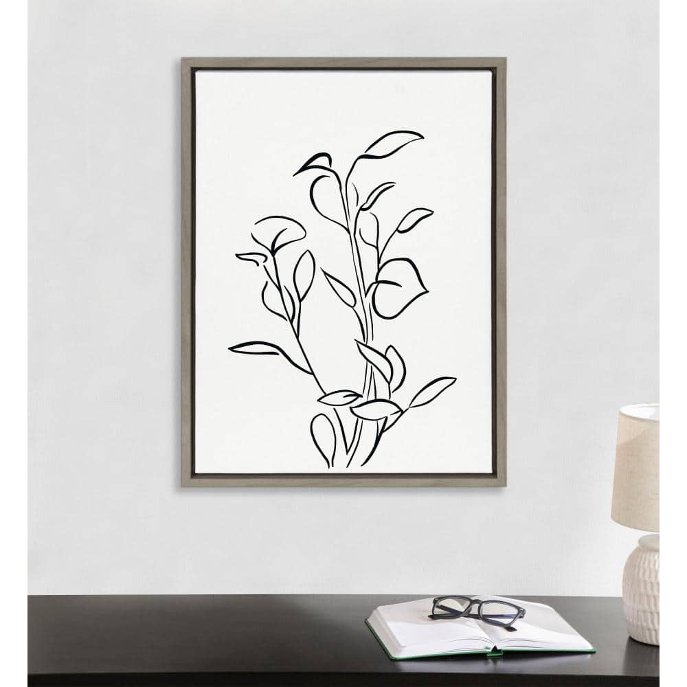 Gray Framed Botanical Sketch Print on Canvas, 18x24
