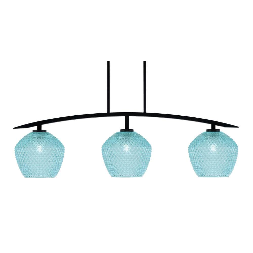 Siena 41 in. 3-Light Matte Black Chandelier with 9 in. Turquoise Textured G