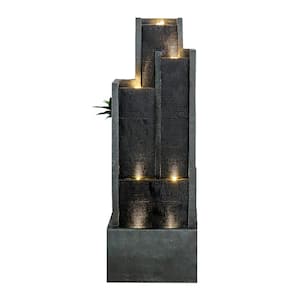 50.7in. Resin Indoor Outdoor Fountain, 5-tier Modern Freestanding Waterfall Feature with LED Lights for House Decor