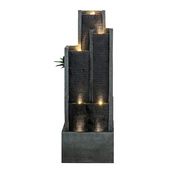 Watnature 50.7in. Resin Outdoor Fountain - 5-Tier Modern Freestanding Indoor Waterfall Feature with LED Lights for House Decor