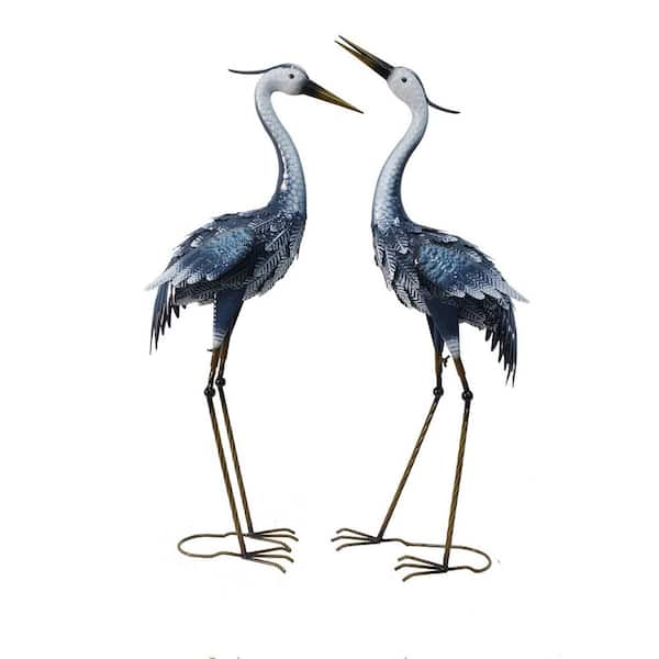 33-35 in. Blue Heron Metal Garden Statues for Outside Set of 2