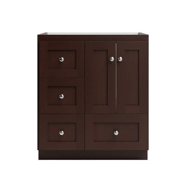 Shaker 30 in. W x 21 in. D x 34.5 in. H Bath Vanity Cabinet without Top in Dark Alder