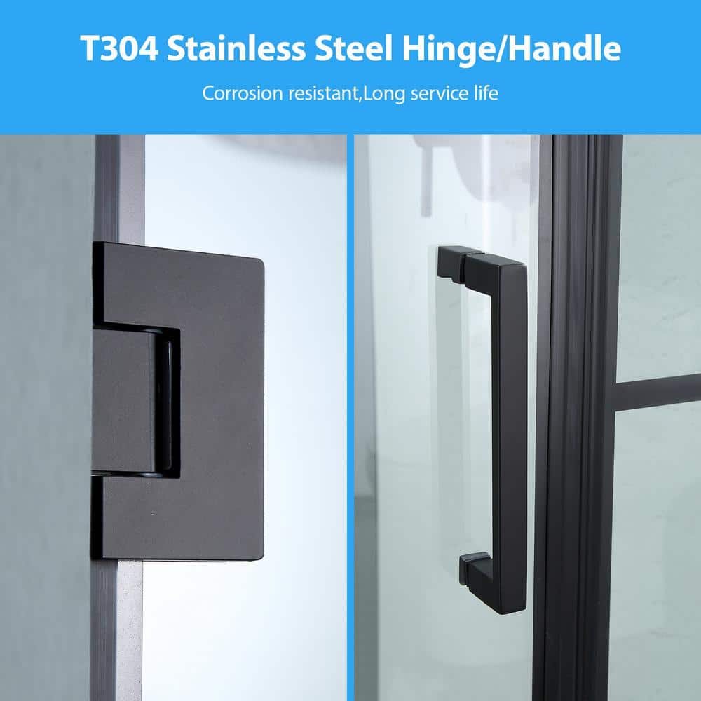 40" W x 72" H Matte Black Semi-Frameless Shower Door with Patterned Glass