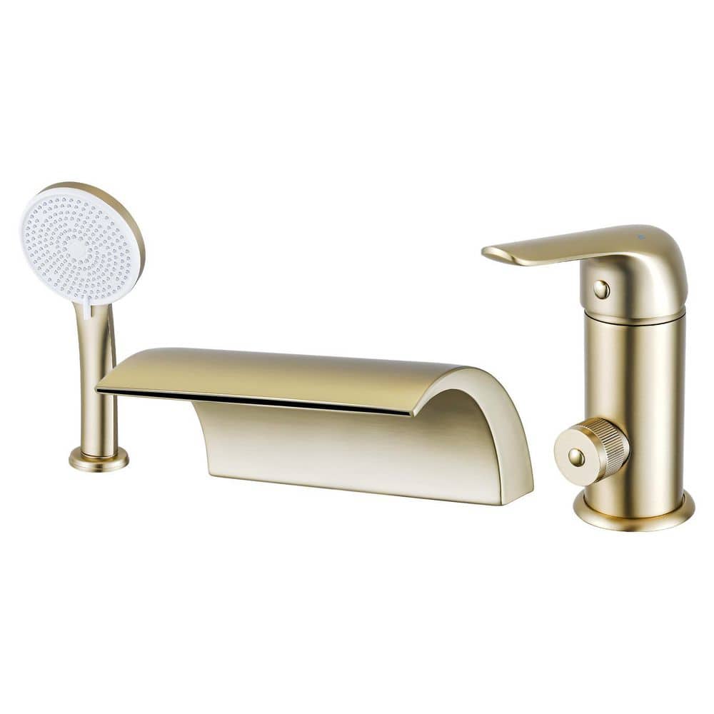 1-Handle Deck-Mount Waterfall Roman Tub Faucet with Handheld Shower in Brushed Gold price history on PriceWatchPro
