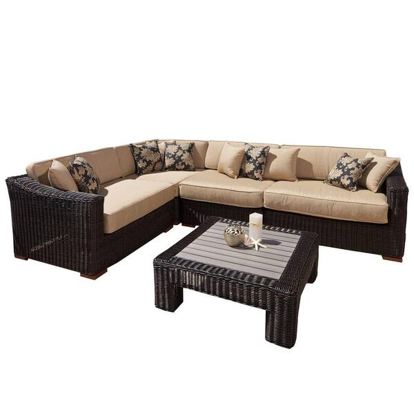 RST Brands Resort Espresso 5-Piece Patio Sectional Seating Set with Heather Beige Cushions