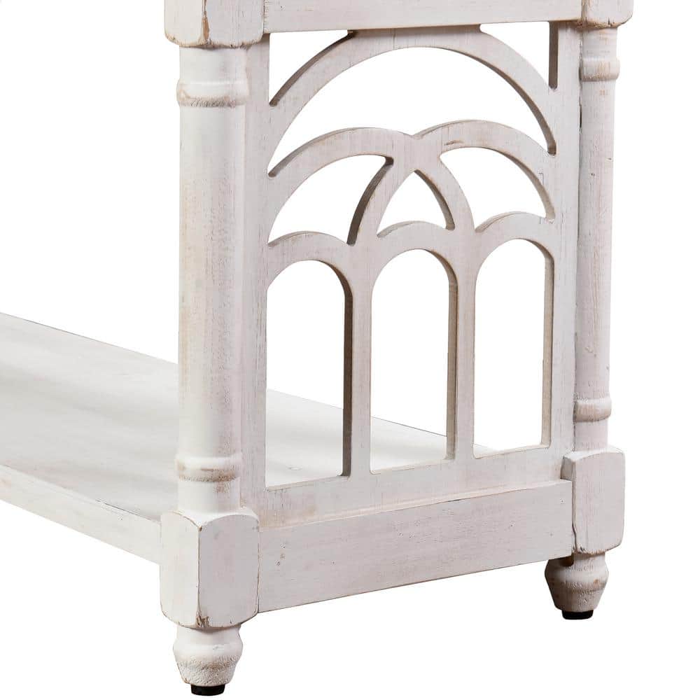 Distressed White 3-Tier Console Table with Storage