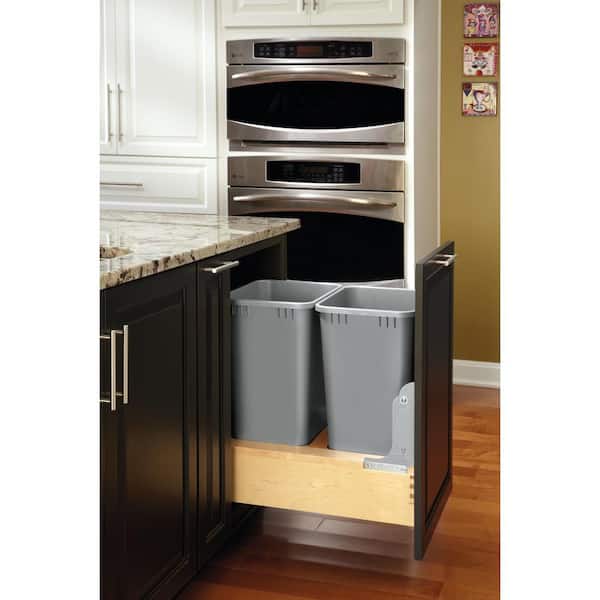 Gray Double Pull Out Bottom Mount Trash Can 50 Qt