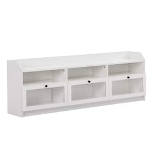 63 in. W x 11.8 in. D x 21.2 in. H White Wood Linen Cabinet with 3 Acrylic Doors and TV Stand Fits TV's up to 65 in.