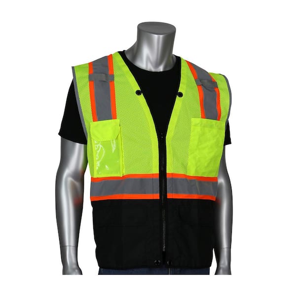 X-Large ANSI Type R Class 2 Hi-Vis Yellow Two-Tone 11-Pocket Tech-Ready Mesh Surveyors Vest with "D" Ring Access