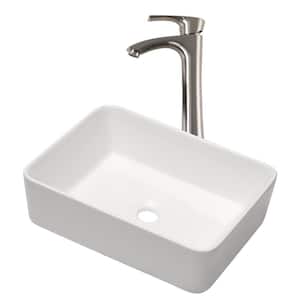 19 in. x15 in. Porcelain Ceramic Bathroom Vessel Sink Rectangular in White with Faucet Combo Above