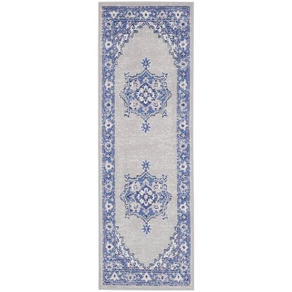 2 X 6 Blue Floral Washable Area Rug RunnerRug