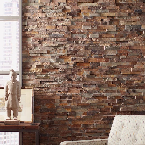 Three Rivers Gold Ledger Panel 6 in. x 24 in. Splitface Slate Wall Tile (12 cases/48 sq. ft./pallet)