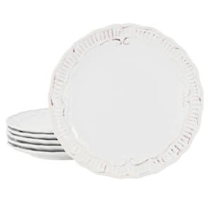Modern Southern Home Capri 6 Piece 11 Inch Stoneware Embossed Dinner Plate Set in White