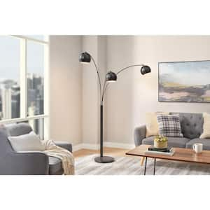 Caldwell 74.5 in. 3-Light Black Arc Floor Lamp with Metal Shades and Black Marble Base