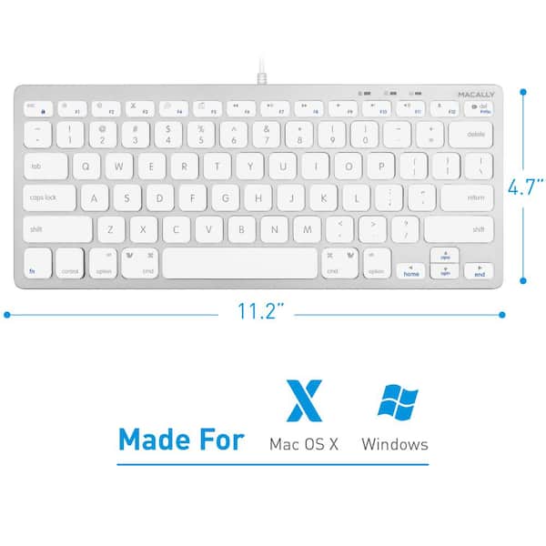 Slim USB Wired Keyboard with Hub (2 Ports) For Mac and PC – Macally