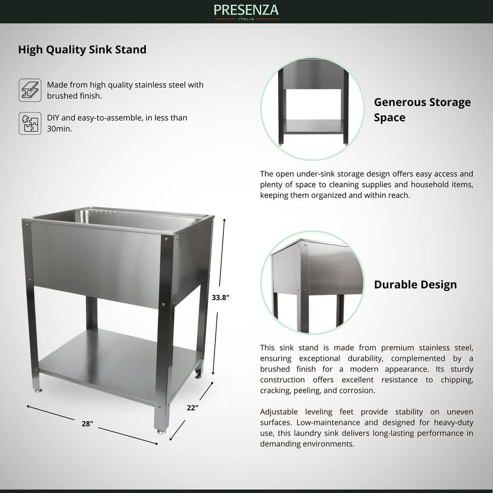 28" Stainless Steel Freestanding Utility Sink with Faucet