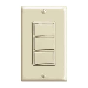 15 Amp Commercial Grade Combination Three Single Pole Rocker Switches, Ivory