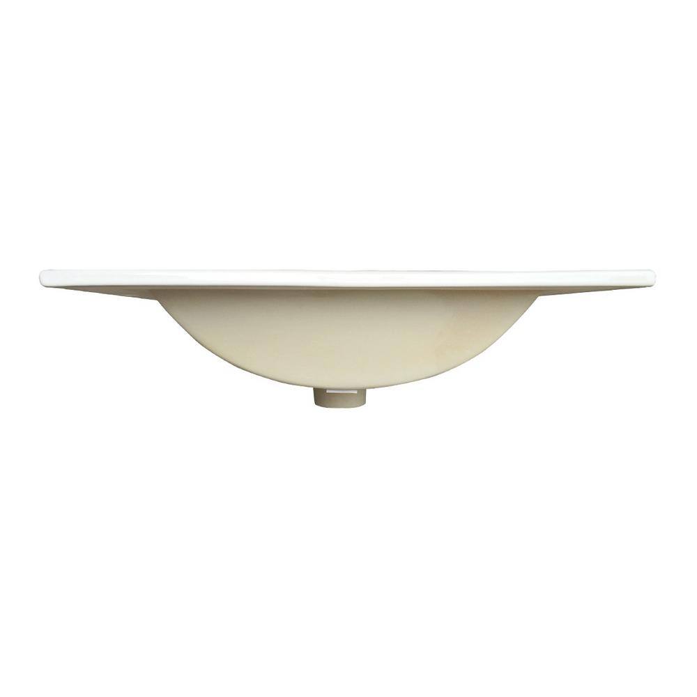 White Ceramic Rectangular Drop-In Bathroom Sink with Overflow