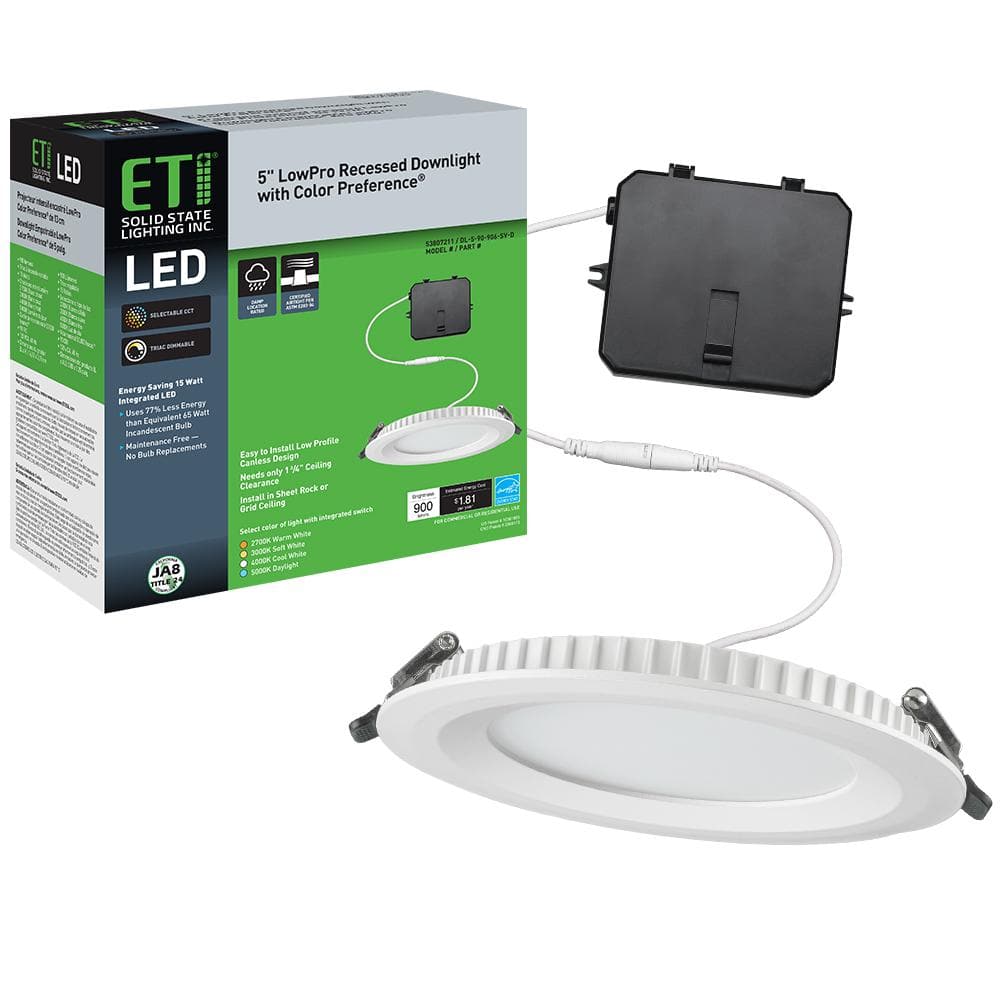 5 in. Canless Adjustable CCT Integrated LED Recessed Light Trim 900 Lumens 15-Watts New Construction Remodel Damp Rated price history on PriceWatchPro