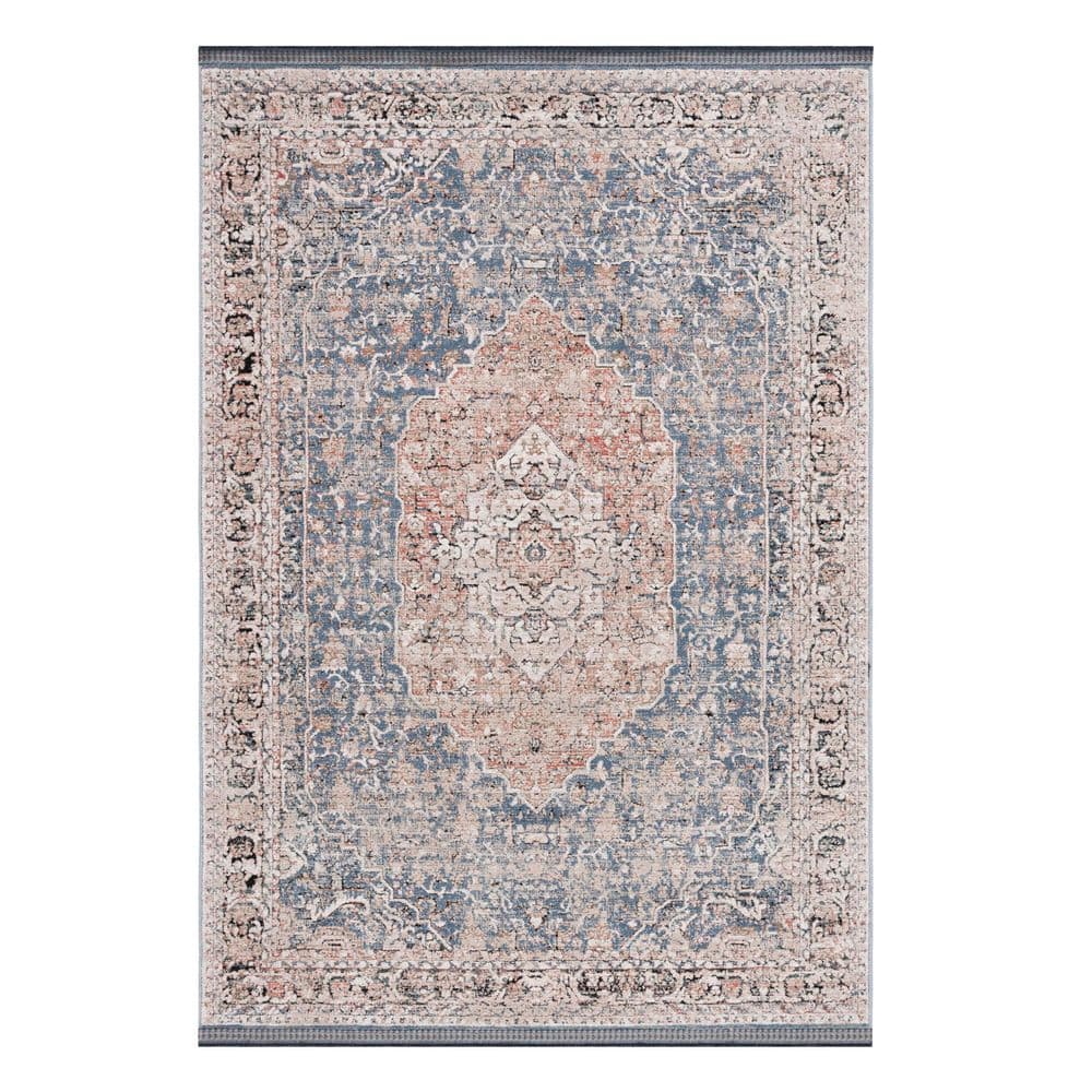 Blue Rectangular Rug With Rust Edge SAFAVIEH Vivaldi 4 ft. x 6 ft. Blue/Rust Distressed Border Area Rug ...