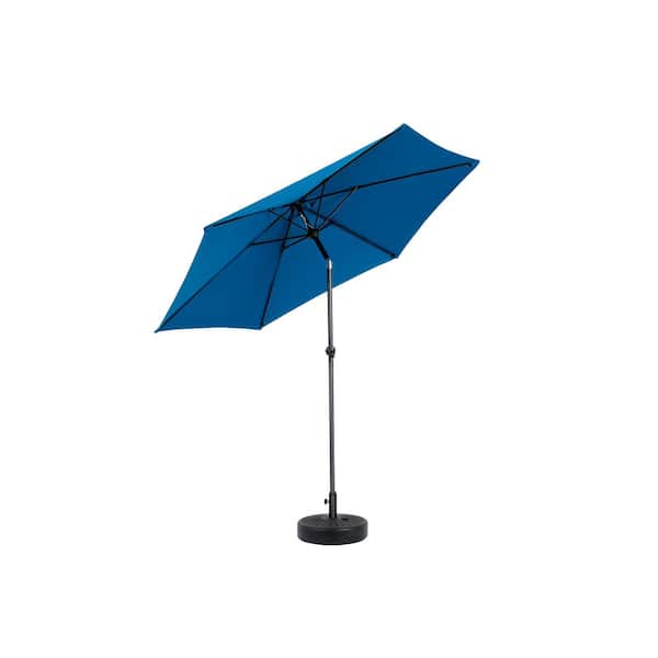 Tidoin 9 ft. Steel Market Tilt Patio Umbrella in Dark Blue with Base