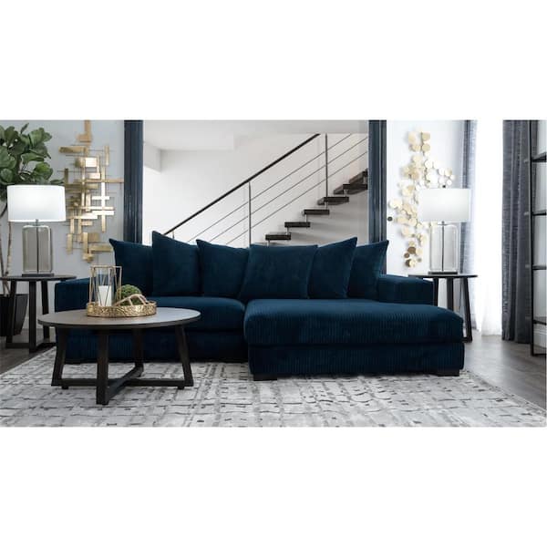 Monland 108 in. Square Arm Polyester Blend Upholstery L-Shaped Chaise Deep-Seated Oversized 2-Pieces Sectional Sofa in. Blue