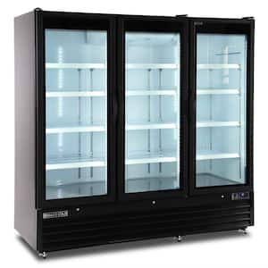 81 in. W 73 Cu Ft Automatic Defrost Upright Freezer Glass Door Merchandiser in Black