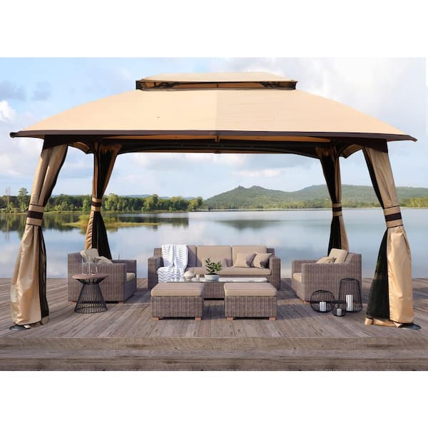 ABCCANOPY 10 ft. x 13 ft. Beige Patio Gazebo Double Vented Roof with Mosquito Netting