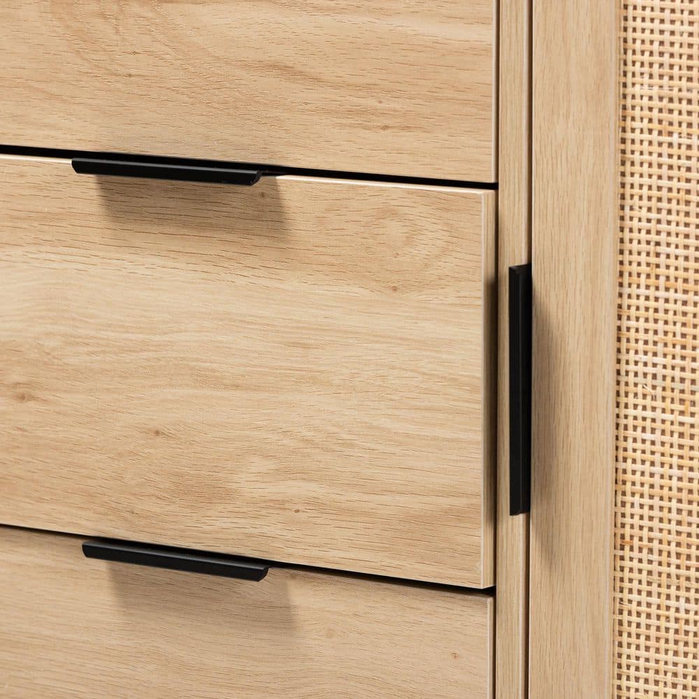 Harrison Natural Wood and Rattan 3-Drawer Buffet Sideboard