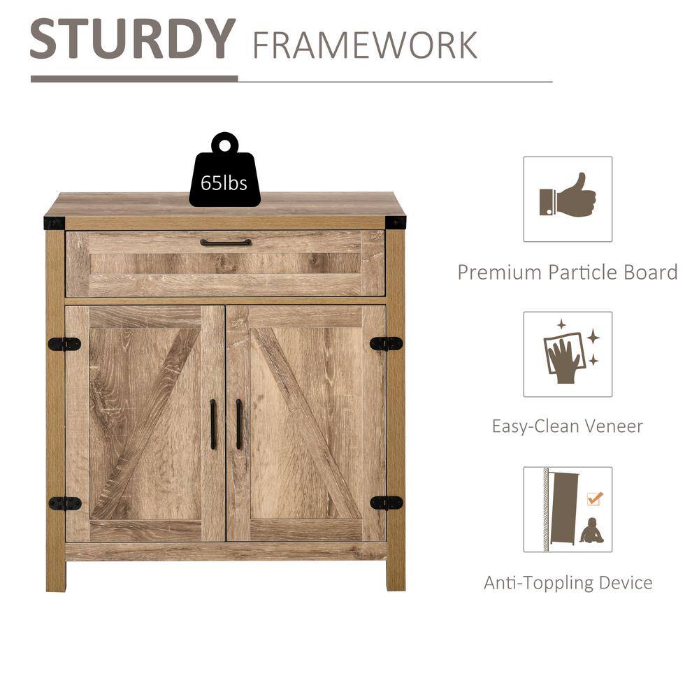 Rustic Oak Farmhouse Sideboard with Barn Door and Adjustable Shelf