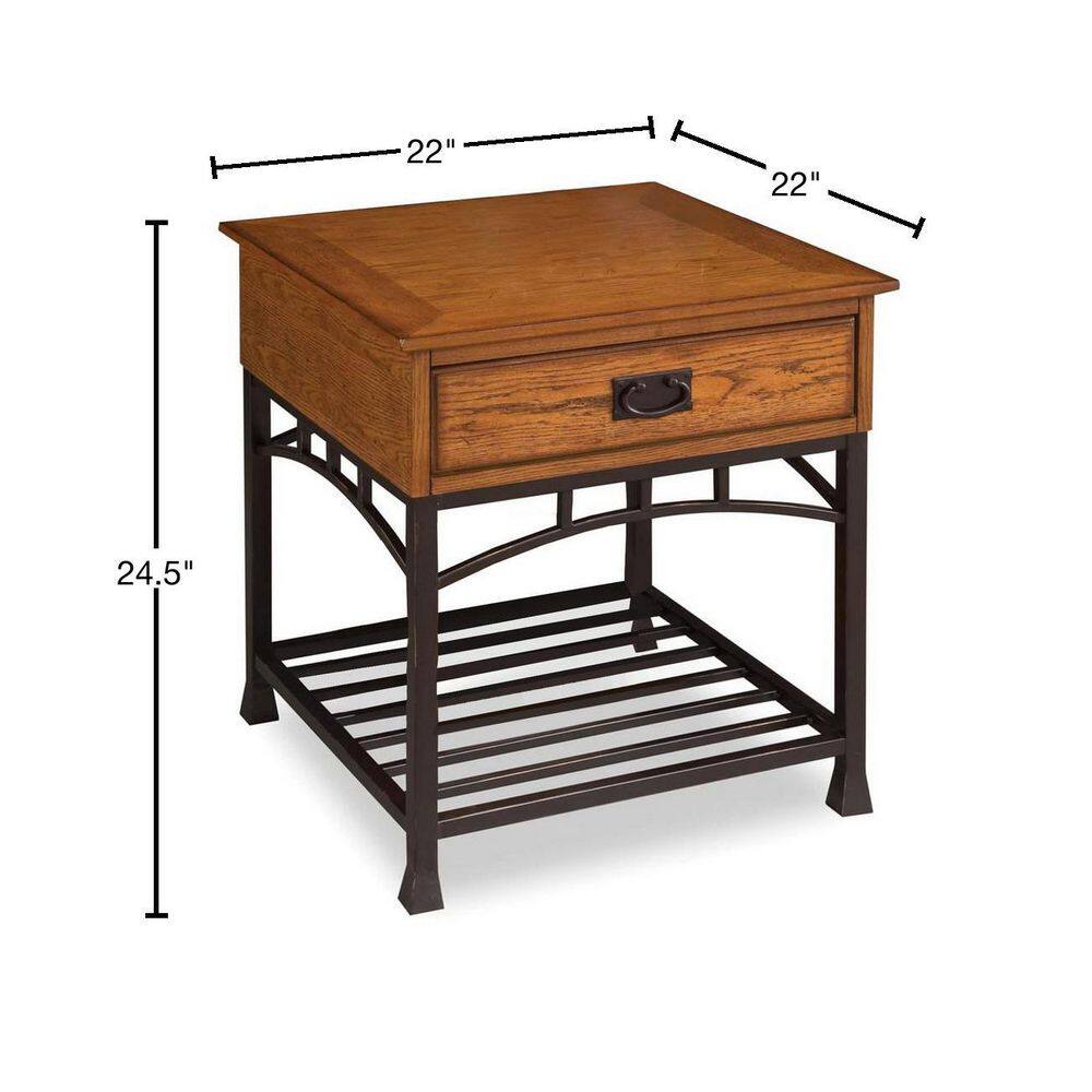Craftsman Oak & Metal 26" Square End Table with Storage