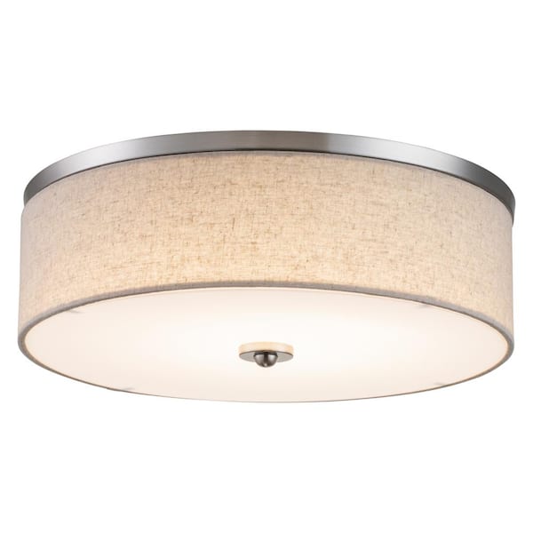 C Cattleya 15 in. Brushed Nickel Dimmable 23-Watt Selectable LED Flush Mount Ceiling Light 3000K/4000K/5000K with Fabric Shade