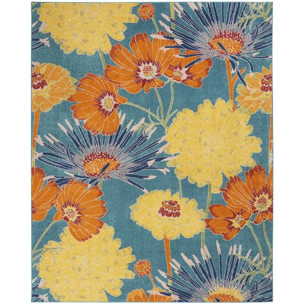 8 ft. x 10 ft. Blue Floral Power Loom Area Rug