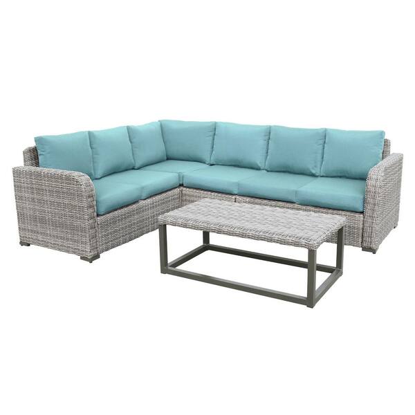 Leisure Made Forsyth 5-Piece Wicker Outdoor Sectional Set with Blue Cushions