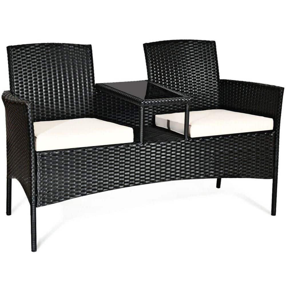 2-Seat Patio Conversation Set with Chat Table Tempered Glass and PE Rattan White Cushions price history on PriceWatchPro