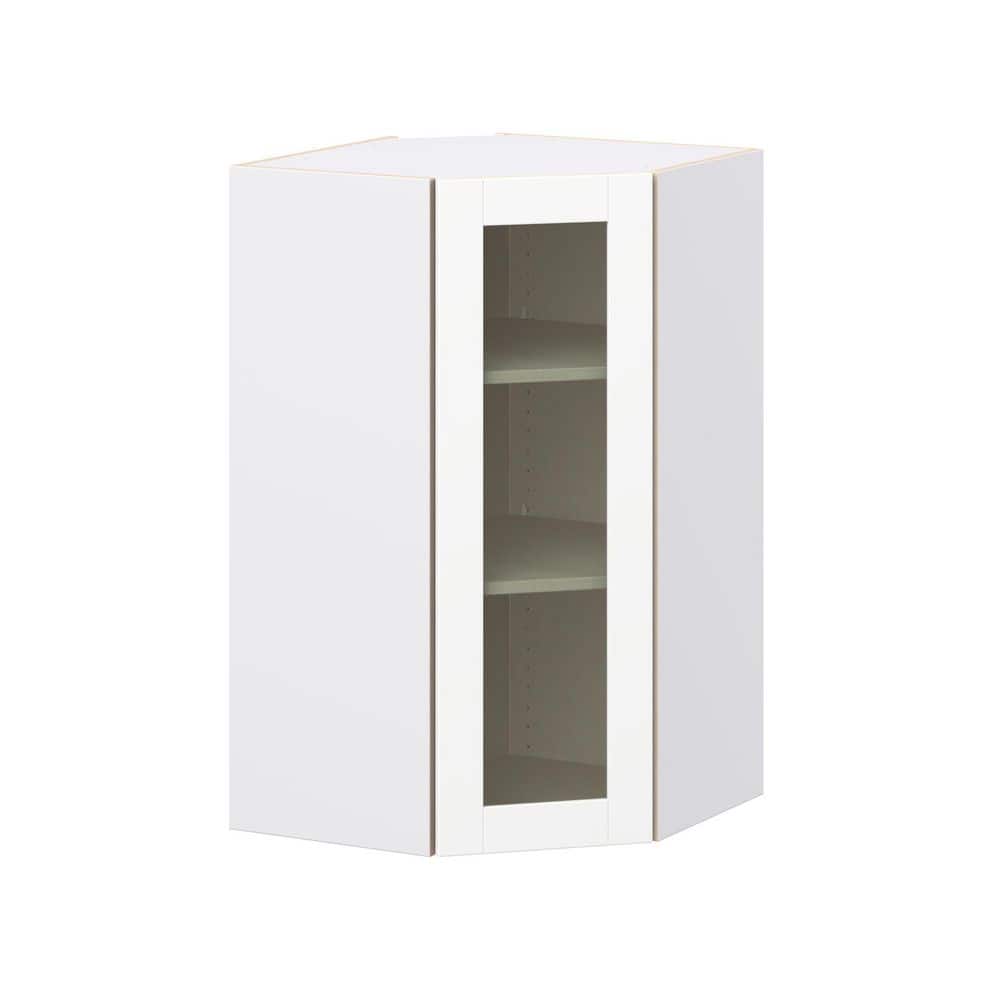 24 in. W x 14 in. D x 40 in. H Assembled Glass Door Diagonal Corner Kitchen Cabinet in Bright White price history on PriceWatchPro