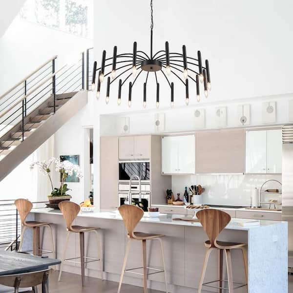 18-Light Black Modern Linear Candle Chandelier for Dinning Room with No Bulbs Included
