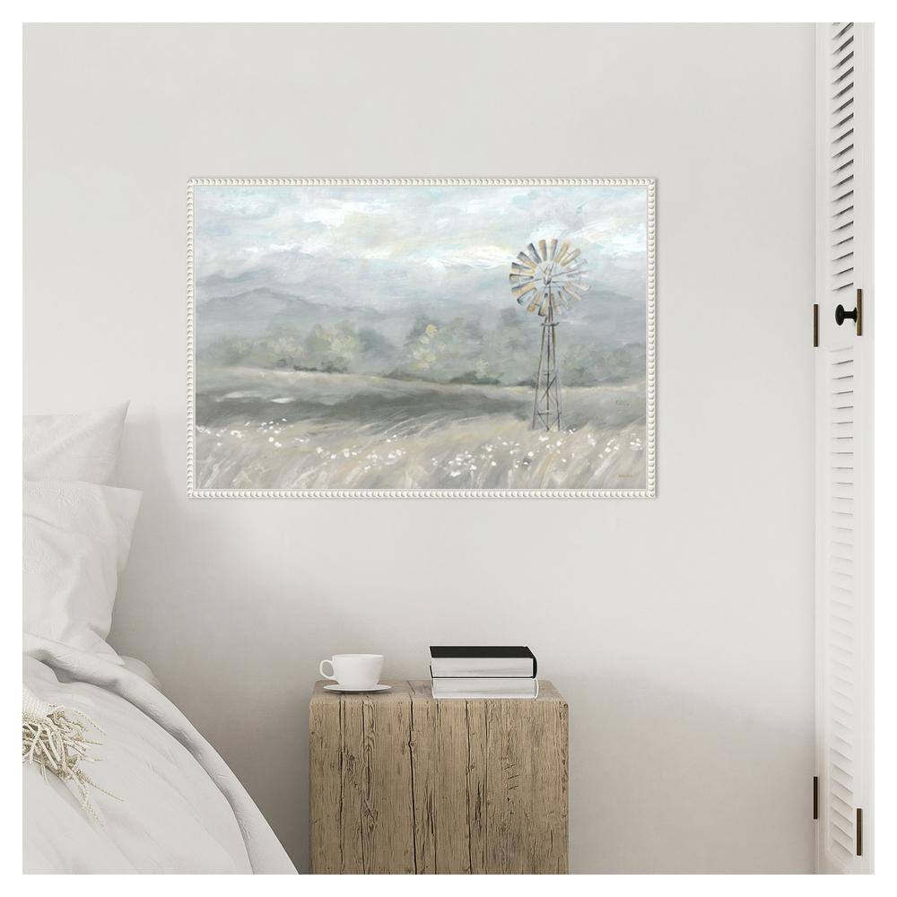 Country Meadow Windmill Scenic Landscape Canvas Print with White Floater Frame