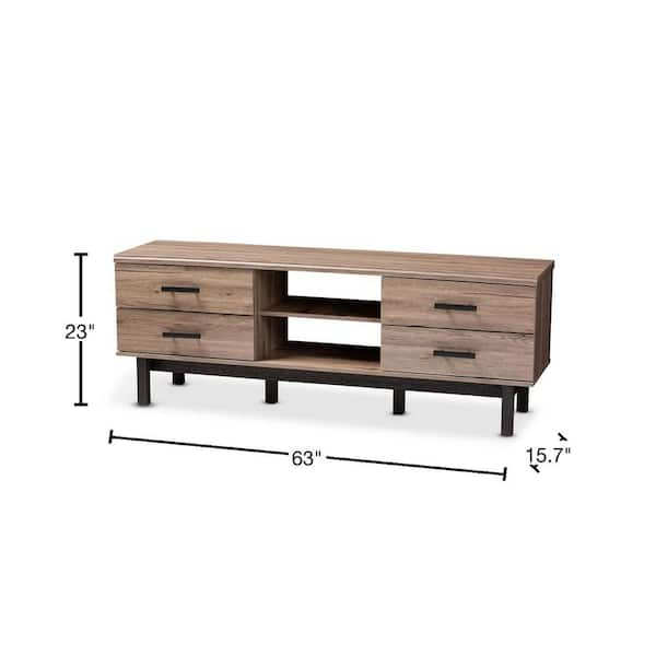 Baxton Studio Arend Oak and Black 4 Drawer TV Stand 152 9177 HD