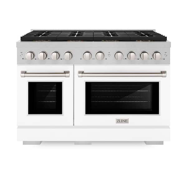 48 in. 6.7 cu. ft. Paramount Gas Range with 8-Burner DuoPro Cooktop and Dual Ovens in Satin Stainless with White Matte