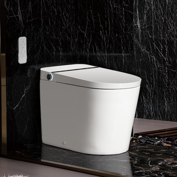 Intelligent Elongated 1.1 GPF Smart Toilet Bidet in White with Foot Sensor, Auto Open and Close, Foam Shield, ADA Height