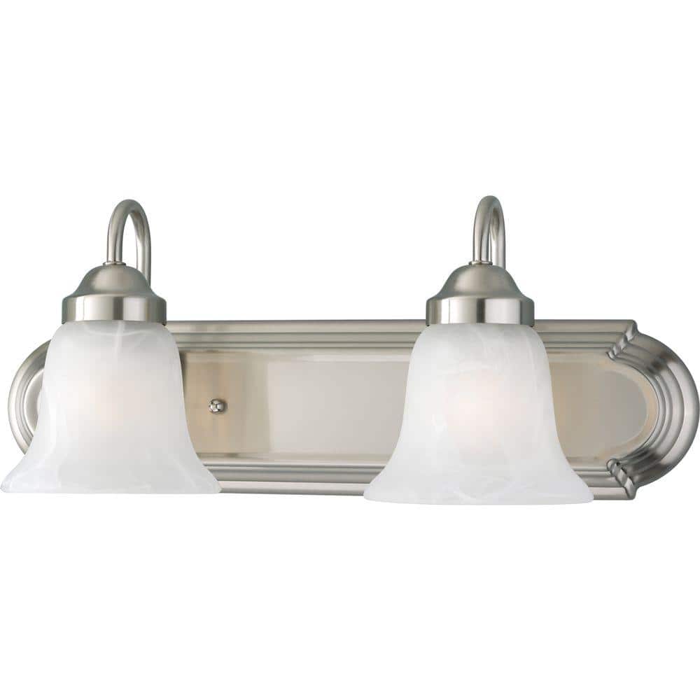 Brushed Nickel 2-Light Vanity with Alabaster Glass Shades