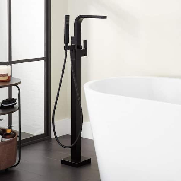 SIGNATURE HARDWARE Hibiscus Single-Handle Floor Mounted Roman Tub Faucet in. Matte Black