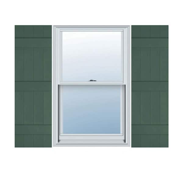 Builders Edge 14 in. W x 59 in. H Vinyl Exterior Joined Board and Batten Shutters Pair in Forest Green