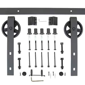 Expressions 78 in. Black Powder Coated Bent Strap Large Wheel Sliding Barn Door Hardware and Track Kit