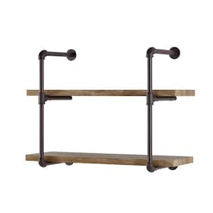 Cheap 3-Tier Wrought Iron Wall Shelf Rustic Industrial Pipe Wood Metal Wall  Floating Shelf Storage Shelving Wooden Stick